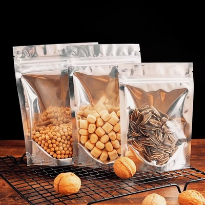 Sacchetto alimentare in foglio di alluminio ri-chiudibile per conservare dolci biscotti noci tè sacchetto a cerniera verticale con finestra trasparente