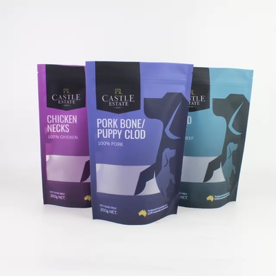 Borse di plastica stampate su misura con sacchetti ziplock di foglio ri-chiudibile imballaggio di plastica sacchetto stand-up per cani trattamenti pacchetto di cibo per animali domestici con finestra