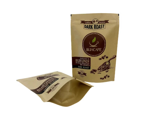 Compostabile Biodegradabile Standup Flat Bottom Kraft Paper Food Packing Zipper Bag Custom Printed Coffee Bag With Valve