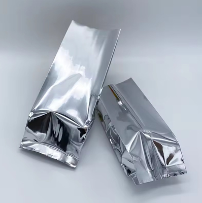 Gloss Silver Aluminum Foil Laminated Heat Seal Reverse Sealing Side Sealing Gusset Food Packaging Pouch Sacchetti di caffè