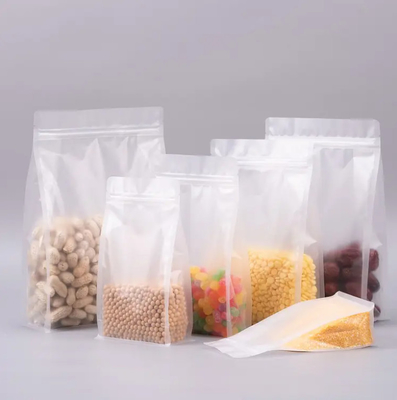 Custom Flat bottom eight side seal Clear Transparent Zip Lock Frutta secca alimenti Rice Packaging Plastic Stand Up Bag