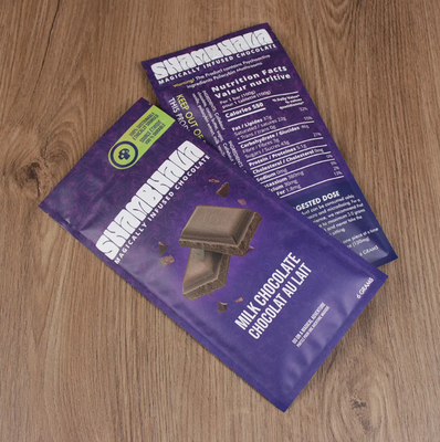 Borsa stampata su misura di qualità alimentare lucida con ghiaccio 3 lati sigillati borse a cerniera riutilizzabili Borse in lamiera di alluminio borse Mylar per cioccolato