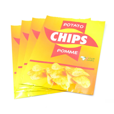 Sacchetti di plastica di qualità alimentare di colore giallo lamellato lucido per patatine con tenuta termica in foglio di alluminio, sacchetto di tenuta laterale per la confezione degli snack