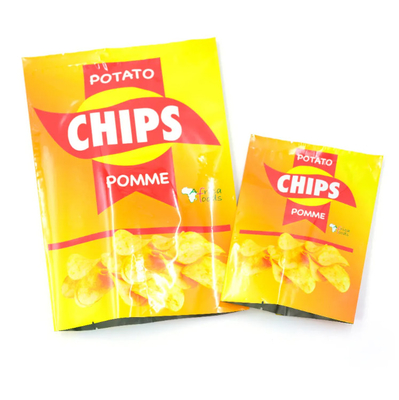 Sacchetti di plastica di qualità alimentare di colore giallo lamellato lucido per patatine con tenuta termica in foglio di alluminio, sacchetto di tenuta laterale per la confezione degli snack