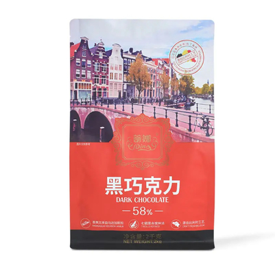Sacchetti di plastica personalizzati confezionamento Ziplock Stand Up Pocket Gusset Cioccolato Caffè Otto lati sigillati Sacchetto a fondo piatto con cerniera