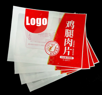 Logo stampato su misura Carne PE Nylon Tear Notch Chiaro Sigillo termico Sacchetti di imballaggio Bagli di sigillo a vuoto di qualità alimentare