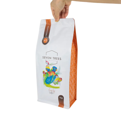 Stampa personalizzata LOGO Bottom Flat Bag Gusset Sello a otto lati Sacchetto alimentare per animali da compagnia Rice Cookie Dry Goods Food Sacchetto di plastica per caffè