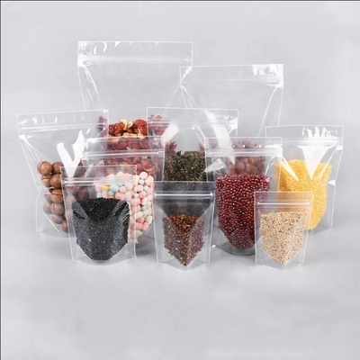 Cibo Ziplock Chiara Stampa personalizzata Stand Up Pocket Zip Lock Imballaggio Sacchetto di plastica trasparente con cerniera