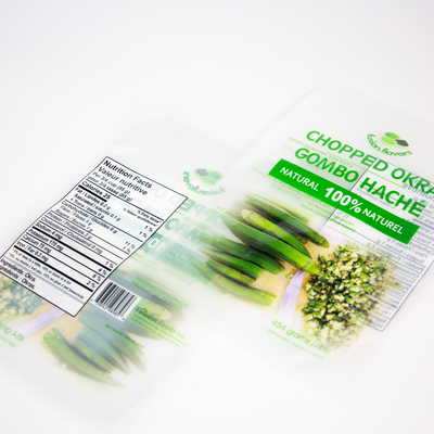 Stampa digitale personalizzata Imballaggio di okra tritato trasparente da 1 libbra Sacchetto di plastica Sacchetto di aspirapolvere per verdure