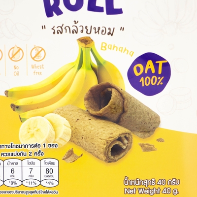 Stampa Digitale Personalizzata Snack Thailandesi Banana Avena Rotolo Croccante Sacchetto Sigillato Posteriore Alluminio Confezione Alimentare