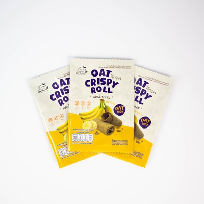 Stampa Digitale Personalizzata Snack Thailandesi Banana Avena Rotolo Croccante Sacchetto Sigillato Posteriore Alluminio Confezione Alimentare