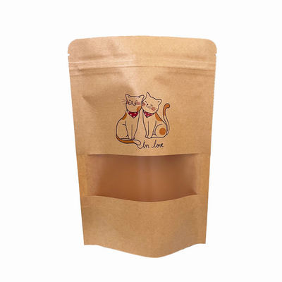 Imballaggio Eco-compatibile per Chicchi di Caffè Tè Cibi Snack Carta Kraft Trasparente Stand-Up Richiudibile Zip Logo Personalizzato