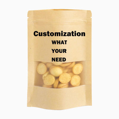 Imballaggio Eco-compatibile per Chicchi di Caffè Tè Cibi Snack Carta Kraft Trasparente Stand-Up Richiudibile Zip Logo Personalizzato