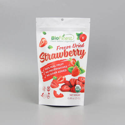 Sacchetti per imballaggio alimentare con zip richiudibile in plastica e alluminio personalizzati, stampati, per snack, frutta liofilizzata, busta doypack stand-up