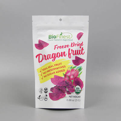 Sacchetti per imballaggio alimentare con zip richiudibile in plastica e alluminio personalizzati, stampati, per snack, frutta liofilizzata, busta doypack stand-up