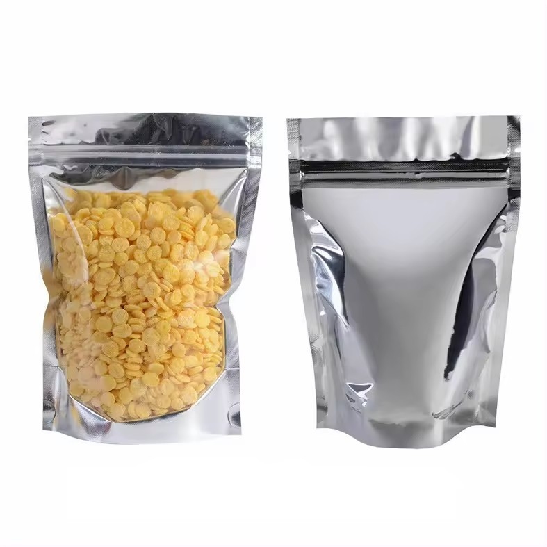 Sacchetto alimentare in foglio di alluminio ri-chiudibile per conservare dolci biscotti noci tè sacchetto a cerniera verticale con finestra trasparente