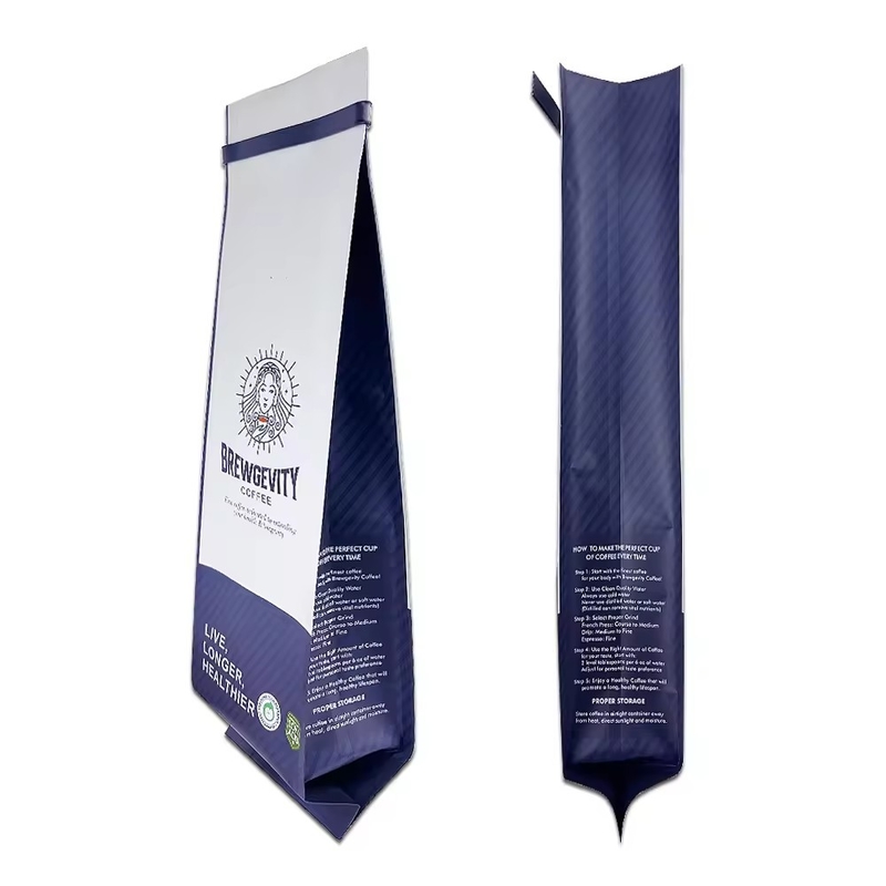 1 kg 2 kg sacchetto laterale laminato con gomma personalizzata stampa del logo sacchetto di polvere di caffè con lattina