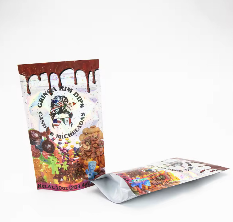 Imballaggio alimentare stampato su misura Imballaggio in plastica Foglio di alluminio Mylar Stand Up Pouch Bag Die Cut Mylar Bag