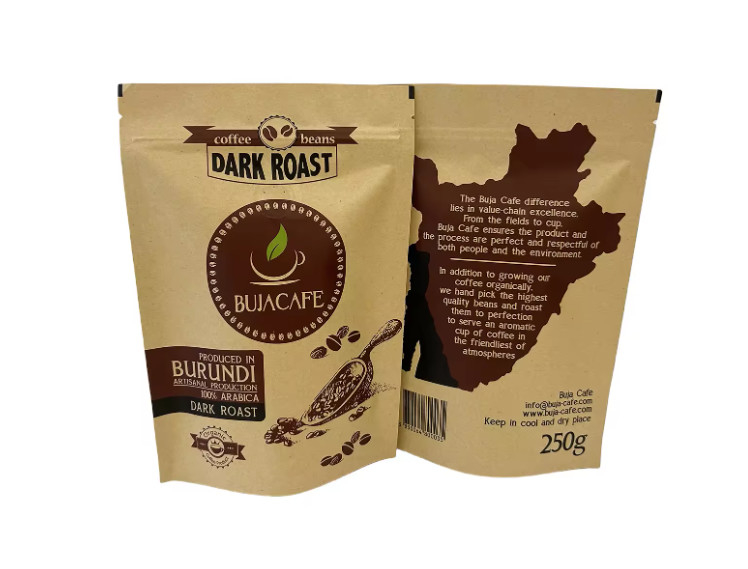 Compostabile Biodegradabile Standup Flat Bottom Kraft Paper Food Packing Zipper Bag Custom Printed Coffee Bag With Valve