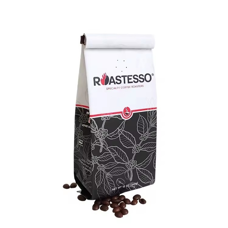 Fabbrica biodegradabile personalizzata all'ingrosso carta kraft fagioli di caffè Gusset laterale sacchetto di imballaggio sacchetto nero
