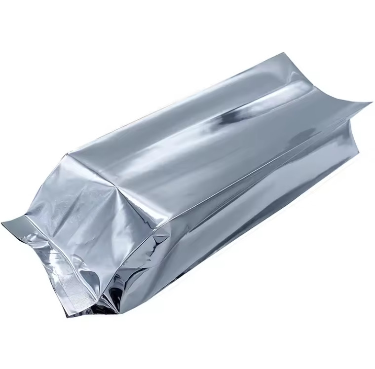 Gloss Silver Aluminum Foil Laminated Heat Seal Reverse Sealing Side Sealing Gusset Food Packaging Pouch Sacchetti di caffè