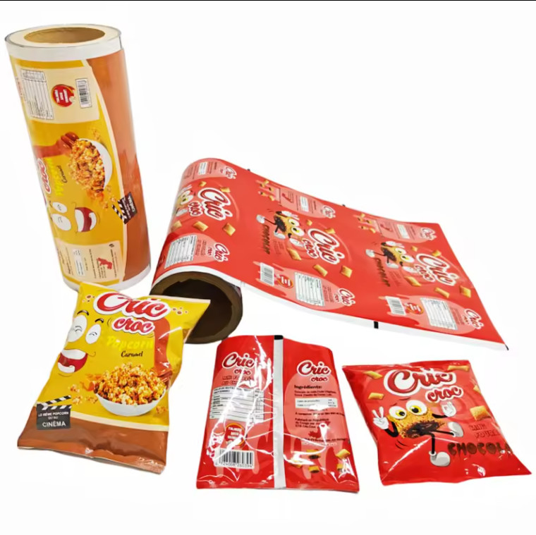 Imballaggio stampato in plastica Sacchetto di laminazione a caldo Busta per snack alimentari BOPP PET Aluminio CPP PE Patata a chip film sigillato rotolo