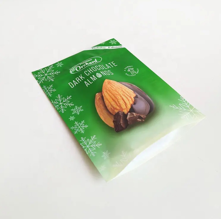 Stampa su misura Sacchetto a schiena con cerniera Confezione di noci di plastica Snack Mandorle Noci di cashew Sacchetti di imballaggio