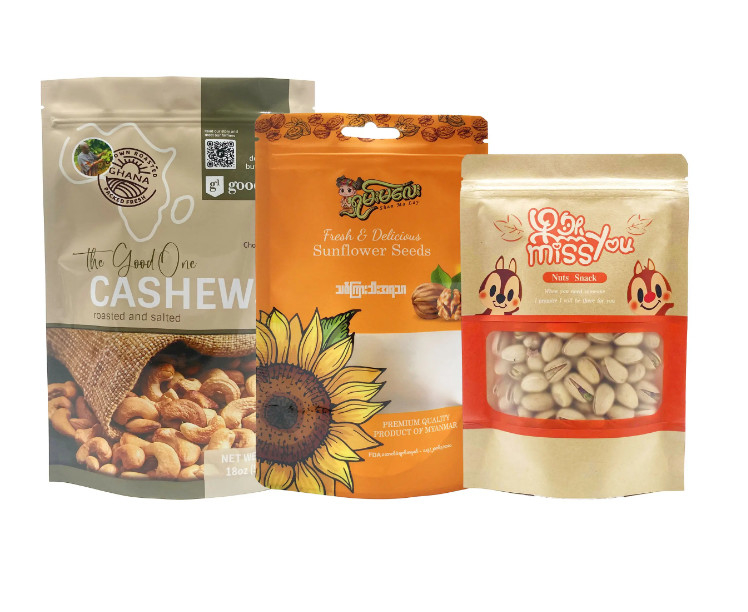 Doypack personalizzato Stand Up Top Zipper Frutta secca Pacchetto alimentare Borsa di arachidi e noccioline Borsa di pino Arachidi miscelati Cashew Nuts Imballaggio