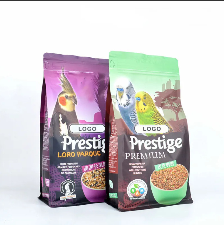 Stampa del logo personalizzata Gusset laterale eco-friendly Ziplock di plastica asciutto per cani, gatti, pesci, animali da compagnia Alimenti a fondo piatto Sacchetto di alimenti per uccelli selvatici Imballaggio alimentare