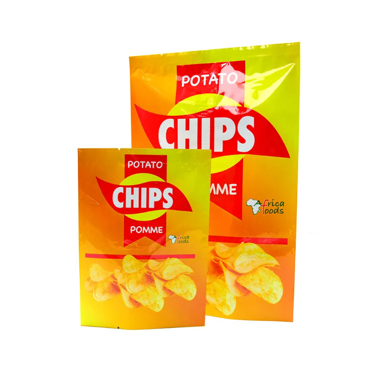 Sacchetti di plastica di qualità alimentare di colore giallo lamellato lucido per patatine con tenuta termica in foglio di alluminio, sacchetto di tenuta laterale per la confezione degli snack