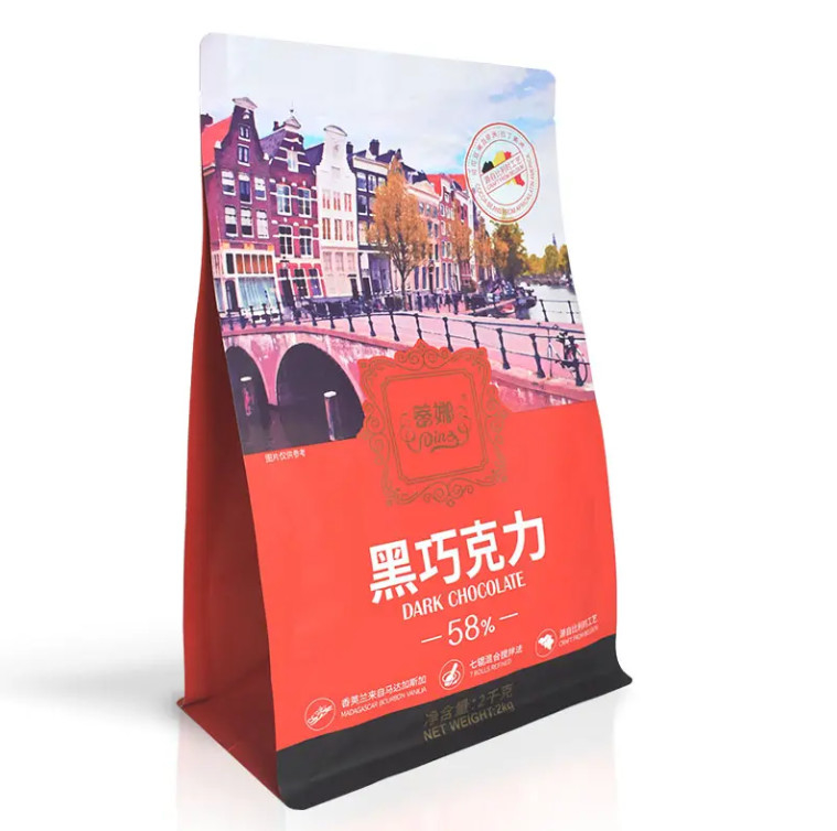 Sacchetti di plastica personalizzati confezionamento Ziplock Stand Up Pocket Gusset Cioccolato Caffè Otto lati sigillati Sacchetto a fondo piatto con cerniera