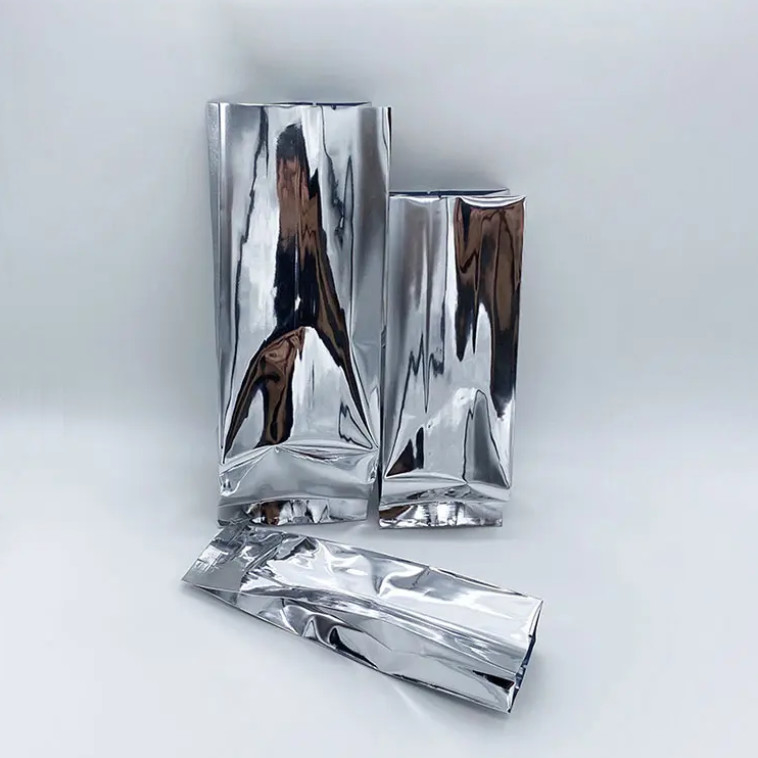 Gloss Silver Aluminum Foil Laminated Heat Seal Back Sealing Side Gusset Food Packaging Bag Vacuum Food Tea Coffee Bean Bags