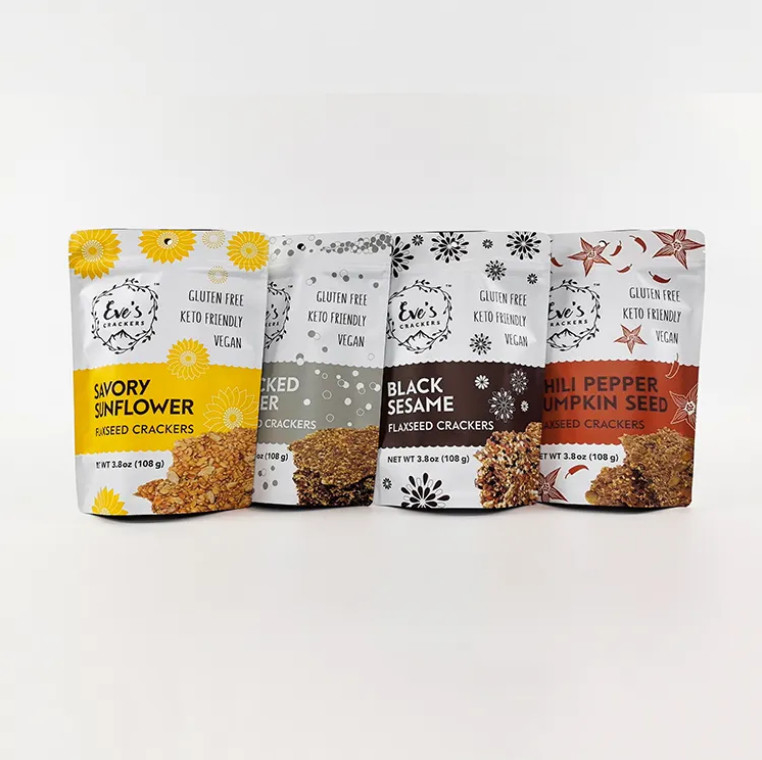 Stampato su misura 100g 250g 500g Stand up pouch Flaxseed Cracker Antiodore Zipper Food Packaging Bags