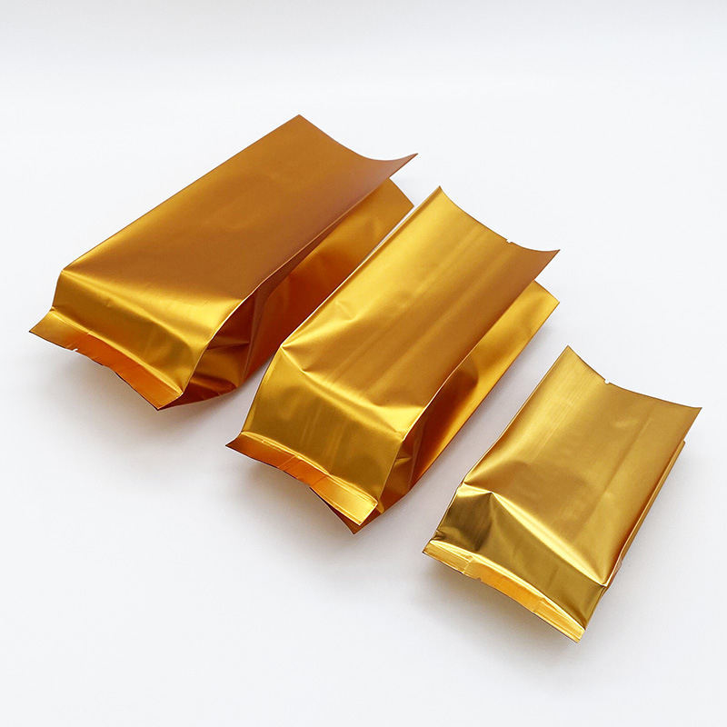 Busta stand-up a soffietto laterale con logo personalizzato, fondo piatto, bustine di tè in foglio di alluminio con termosaldatura CPP e PE per confezionamento alimentare in plastica