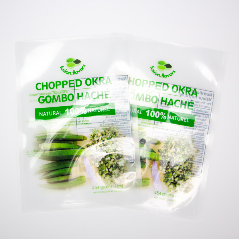 Stampa digitale personalizzata Imballaggio di okra tritato trasparente da 1 libbra Sacchetto di plastica Sacchetto di aspirapolvere per verdure