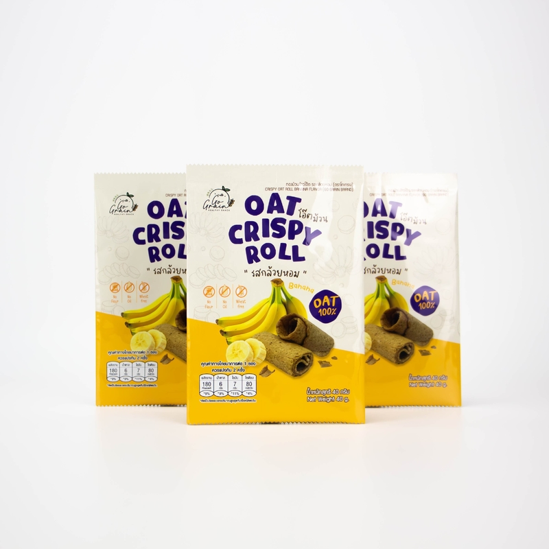 Stampa Digitale Personalizzata Snack Thailandesi Banana Avena Rotolo Croccante Sacchetto Sigillato Posteriore Alluminio Confezione Alimentare