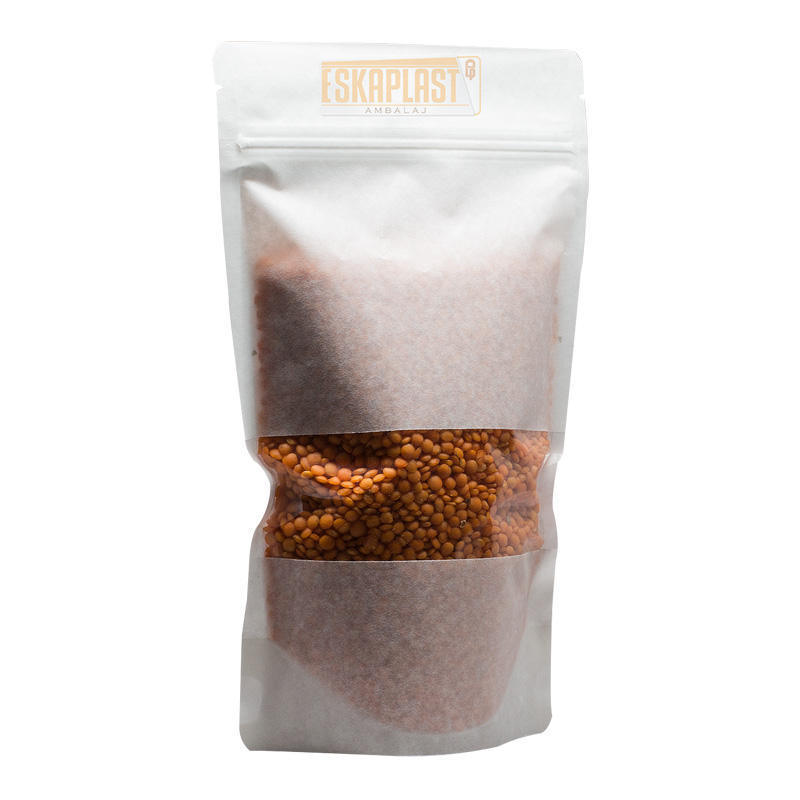 Borsa in pelle di vacchetta bianca (sacchetto verticale) con finestrella, cerniera stampata personalizzata, sacchetto verticale in carta kraft/sacchetto per confezioni alimentari